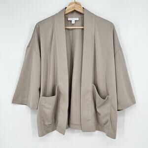 J. Jill PureJill Sand Washed Cardigan Womens Small Beige Open Front Boxy Stretch